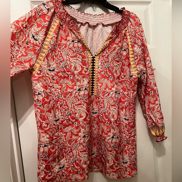 NWOT Bright, Multicolored Smocked Top - Picture 3 of 7